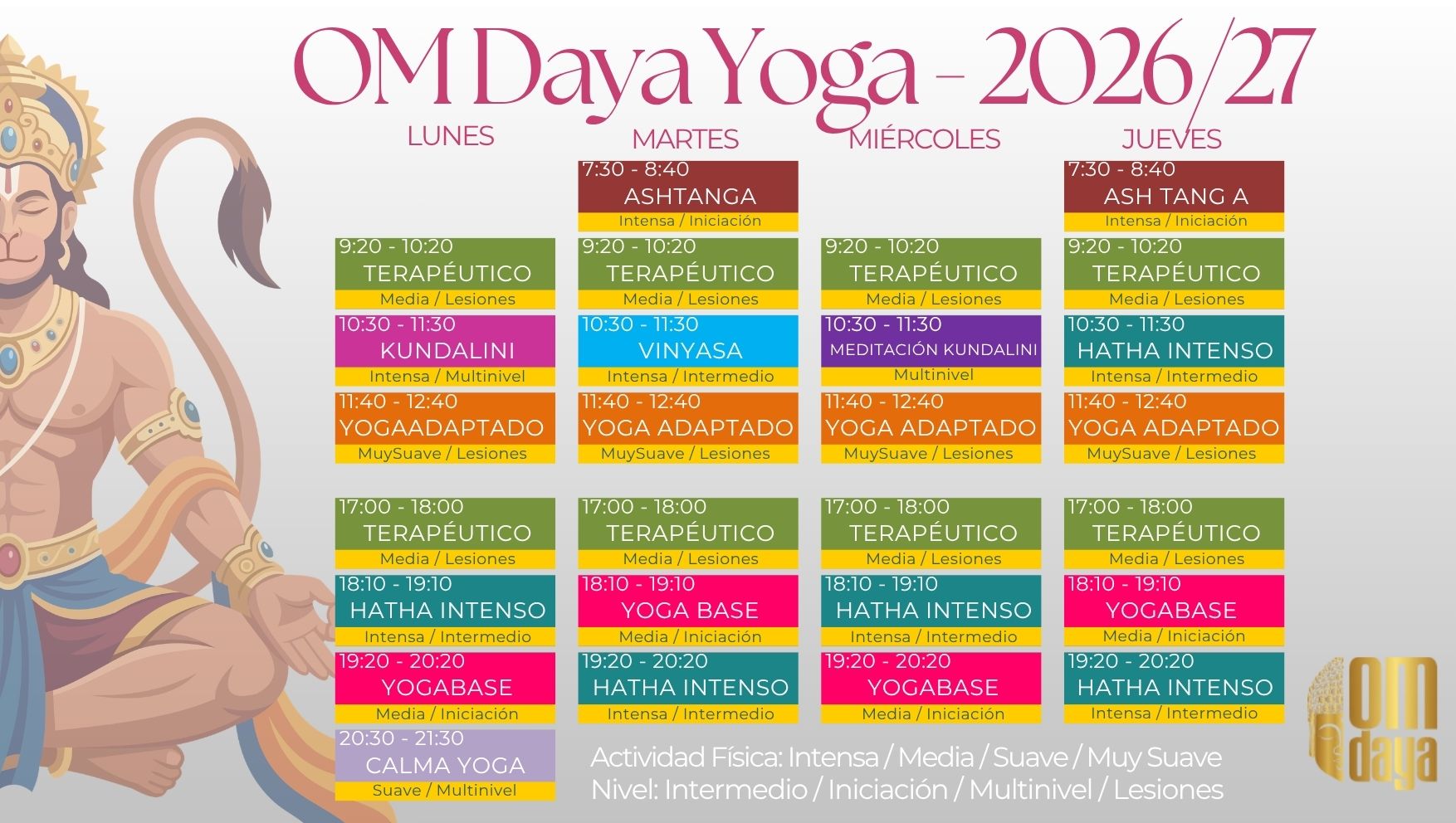 Horario clases de Yoga en Badajoz. Om Daya Yoga 2026 2027